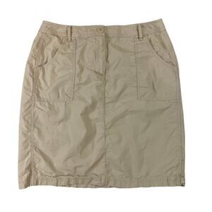 J.Jill 100% Cotton Utility Cargo Skirt Size 12 Khaki Tan Pockets 82-5931